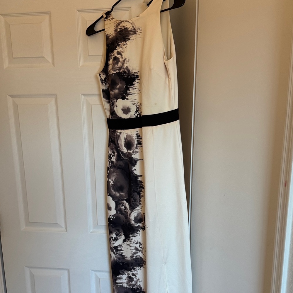 Little Mistress Black and White Floral Prom Dress